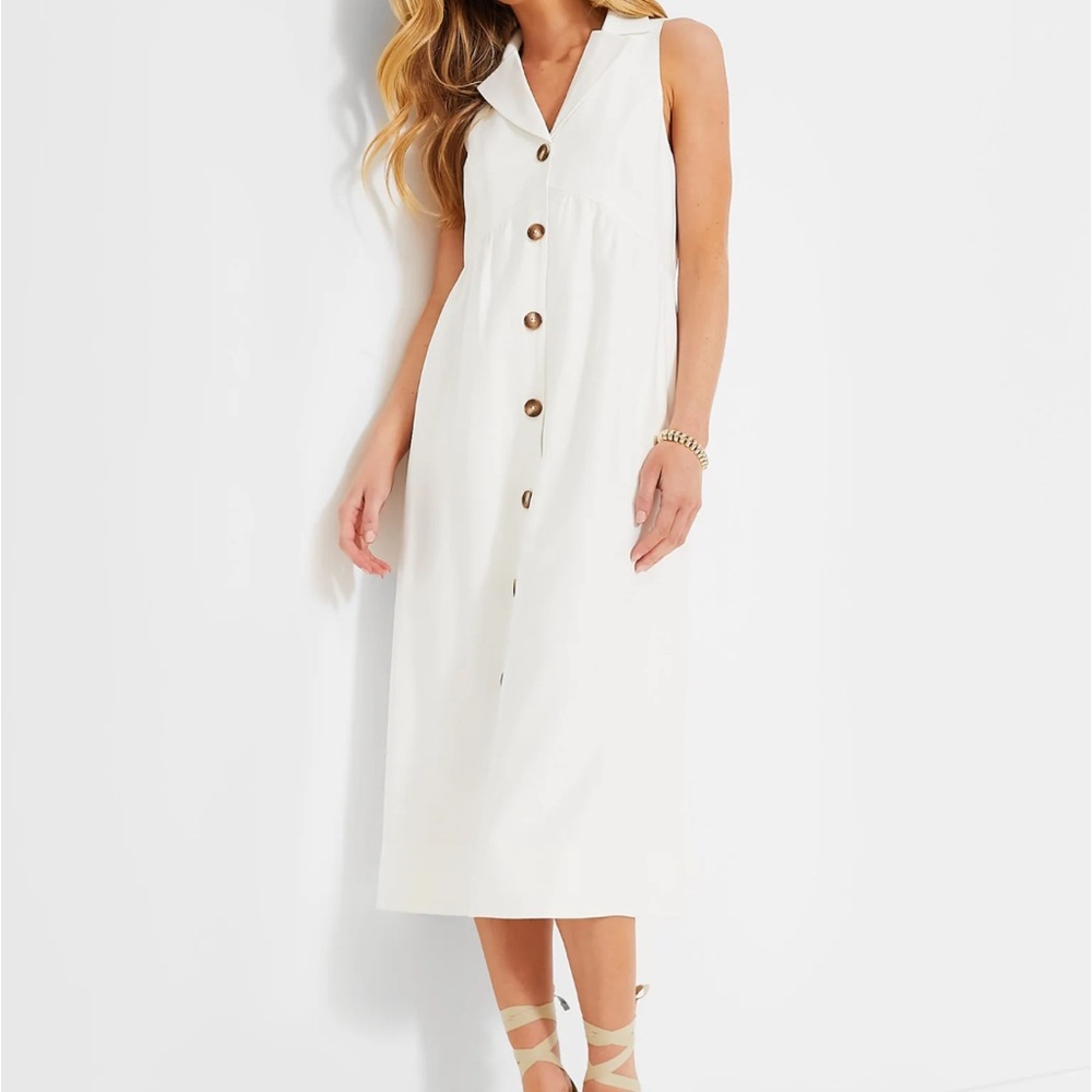 Tuckernuck Cream Button-Front Midi Dress